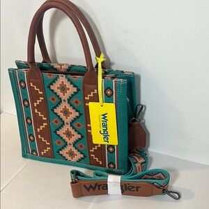 WRANGLER SOUTHWESTERN PRINT TOTE + CROSSBODY BAG - Turquoise